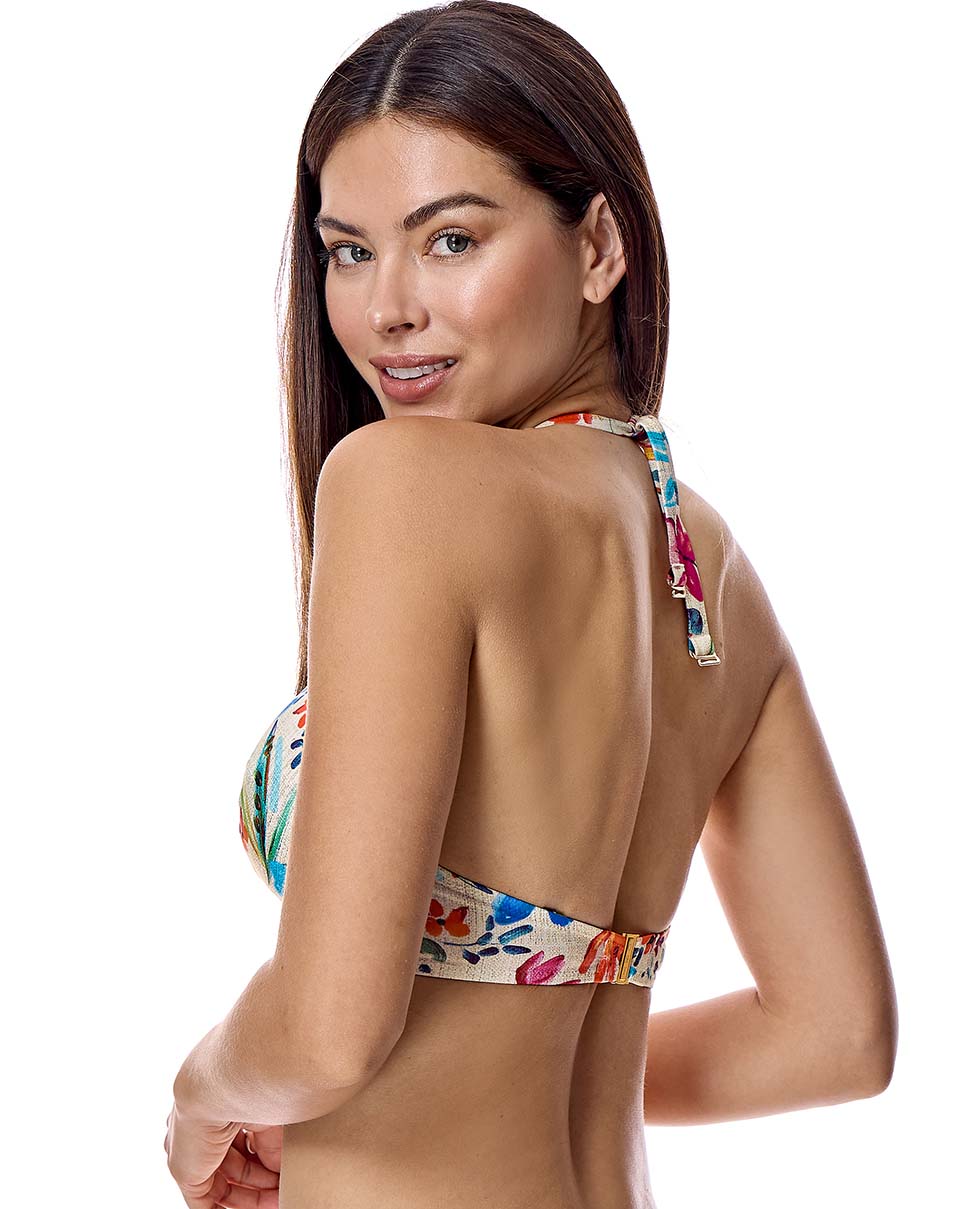 Top bikini escotado con aro en estampado floral - Imagen 2