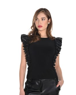 Top con volantes de piel vegana