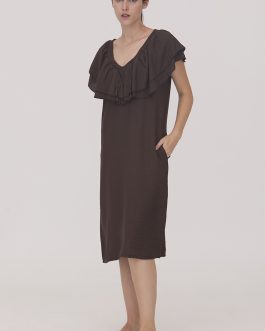 Vestido doble volante en CRUDO Y AZÚL MARINO